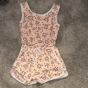 Shosho Pink Cat Print Romper